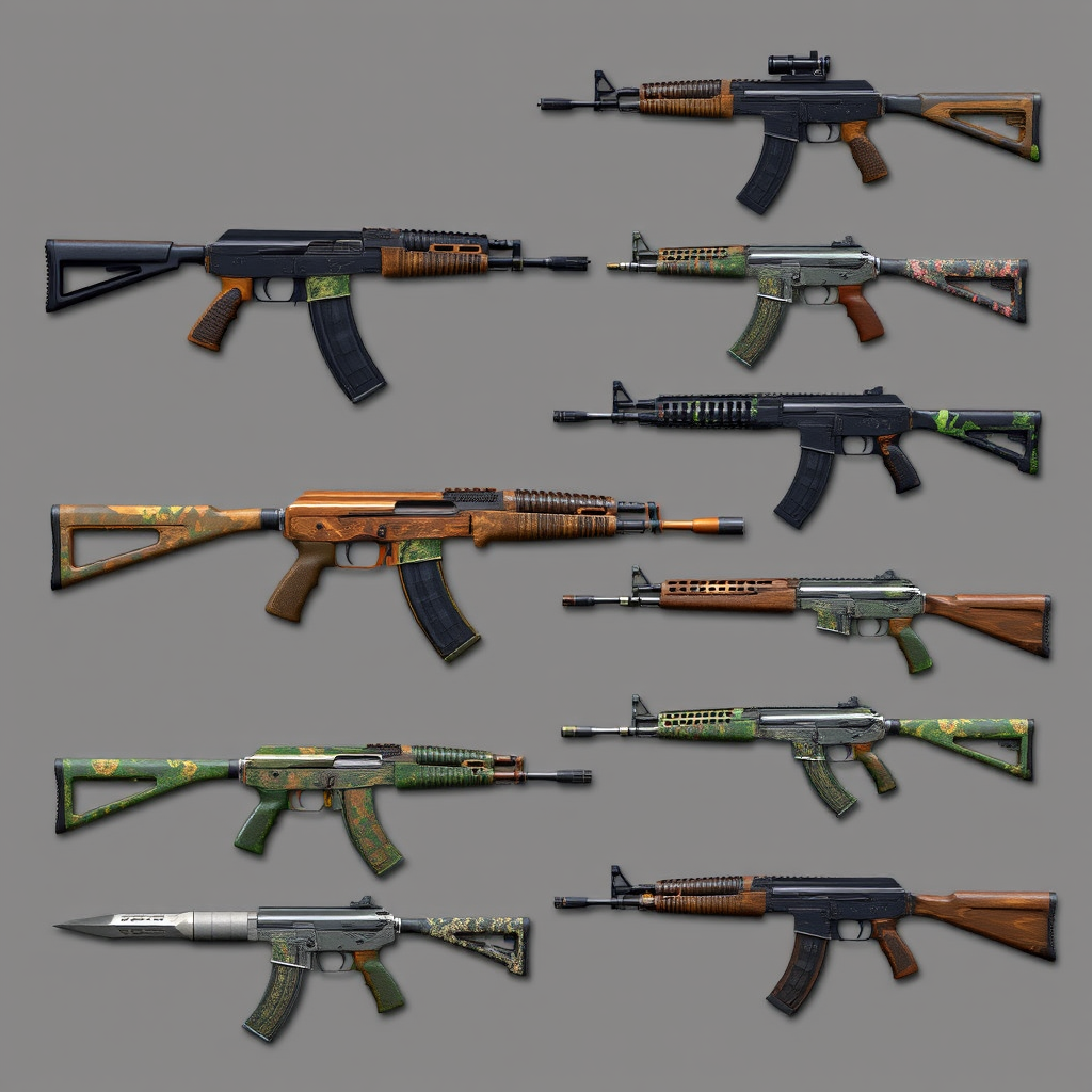Collection of popular CS2 weapon skins including AK-47, AWP, and knife skins available for trading on skinsmonkey