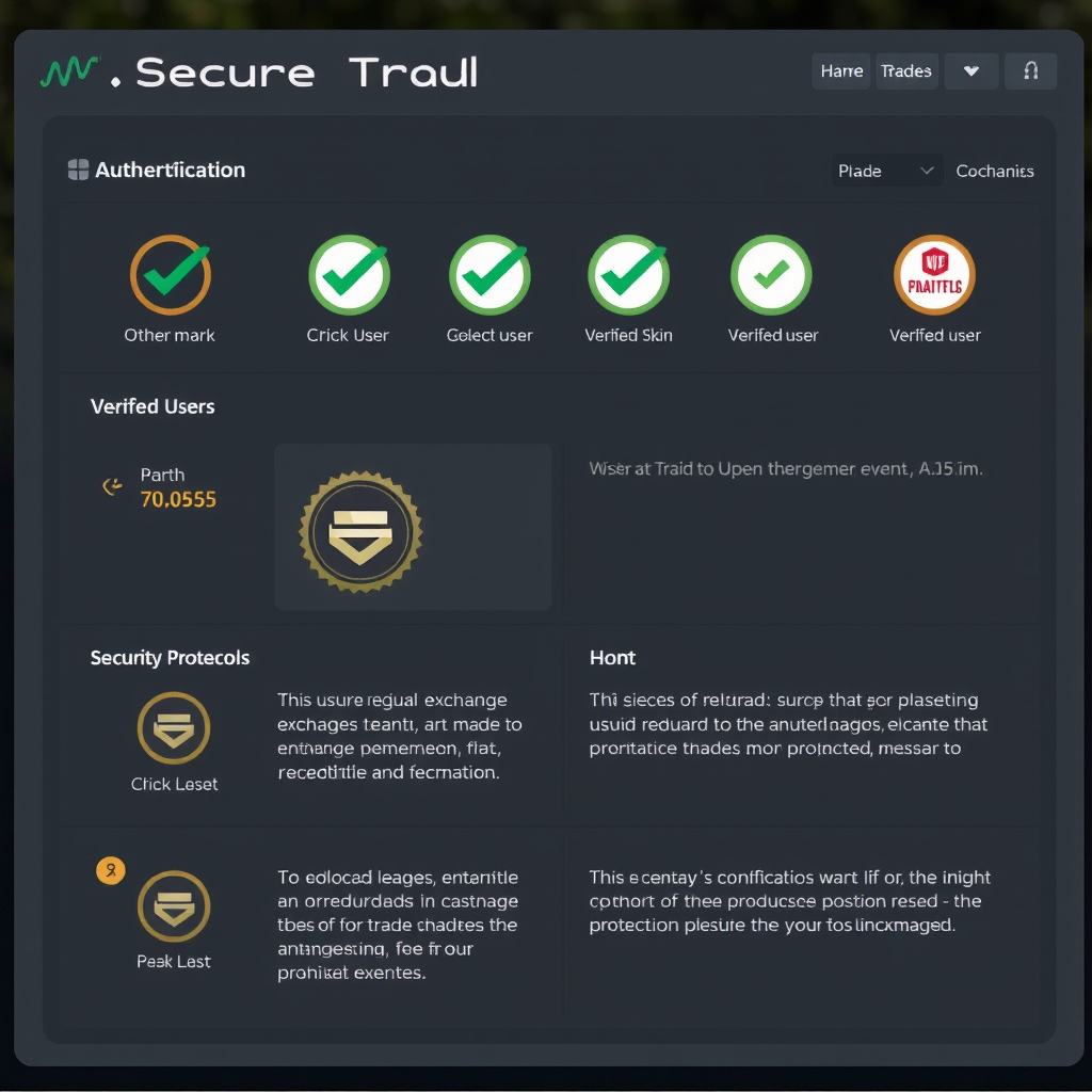 Secure trade verification dashboard displaying authentication checkmarks, verified user badges, and security protocols for safe CS2 skin exchanges with fraud protection measures