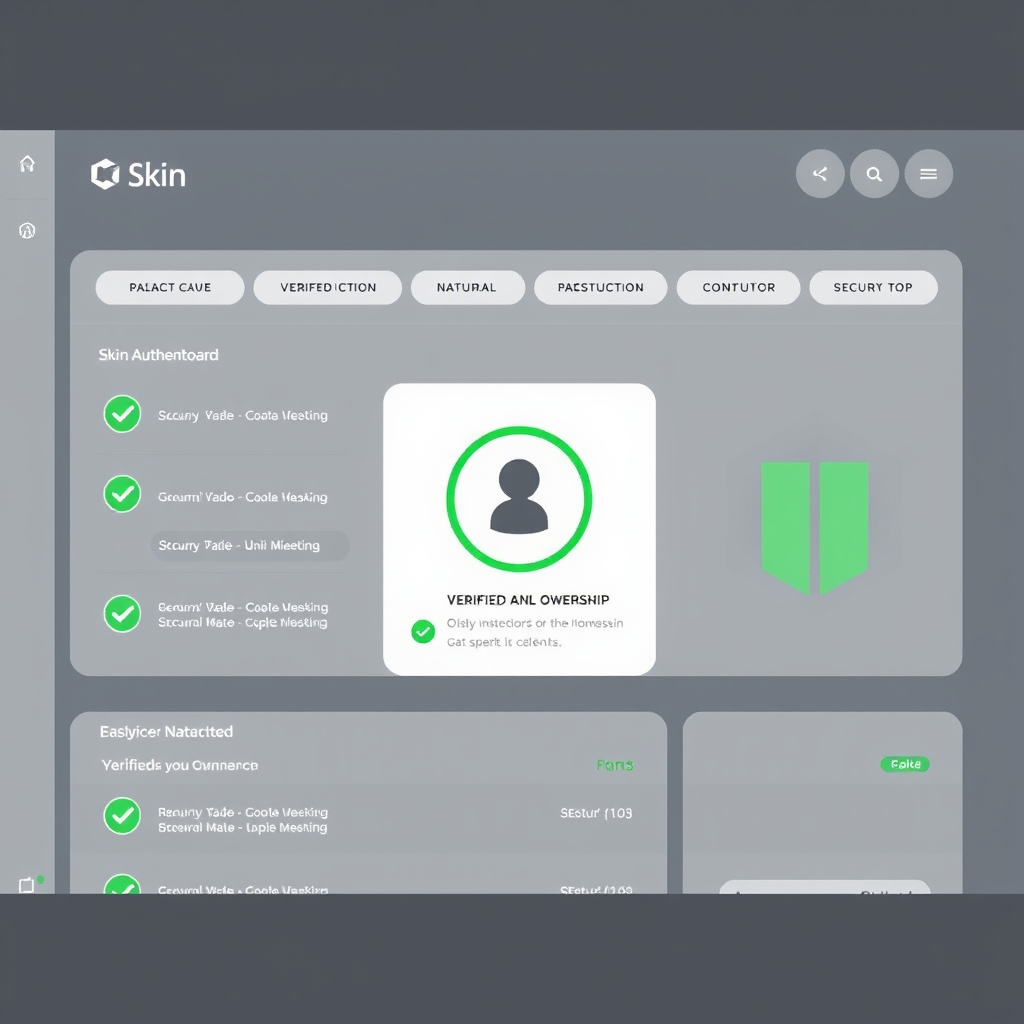 CS2 skin authentication dashboard showing verified ownership status with green checkmarks and security indicators