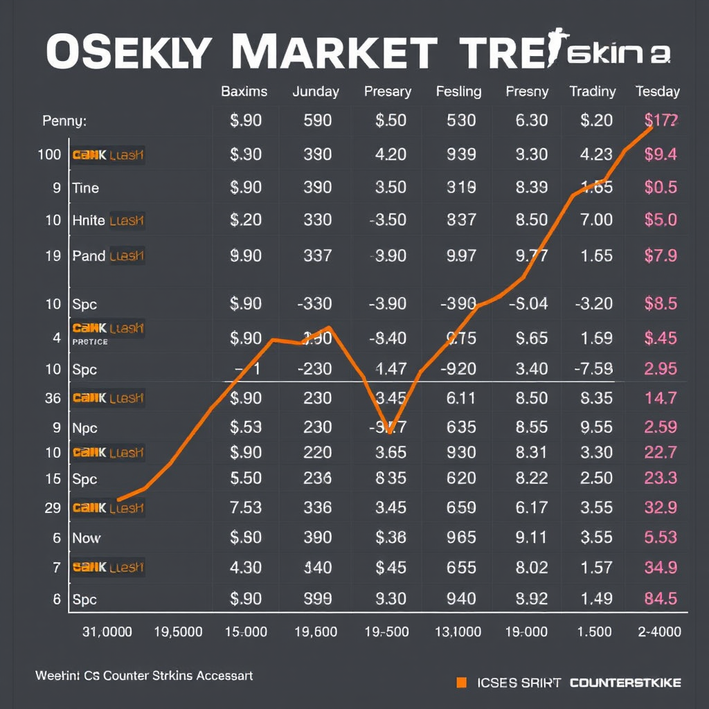 Weekly CS2 market trends chart showing price movements and trading volumes for popular Counter-Strike 2 skins