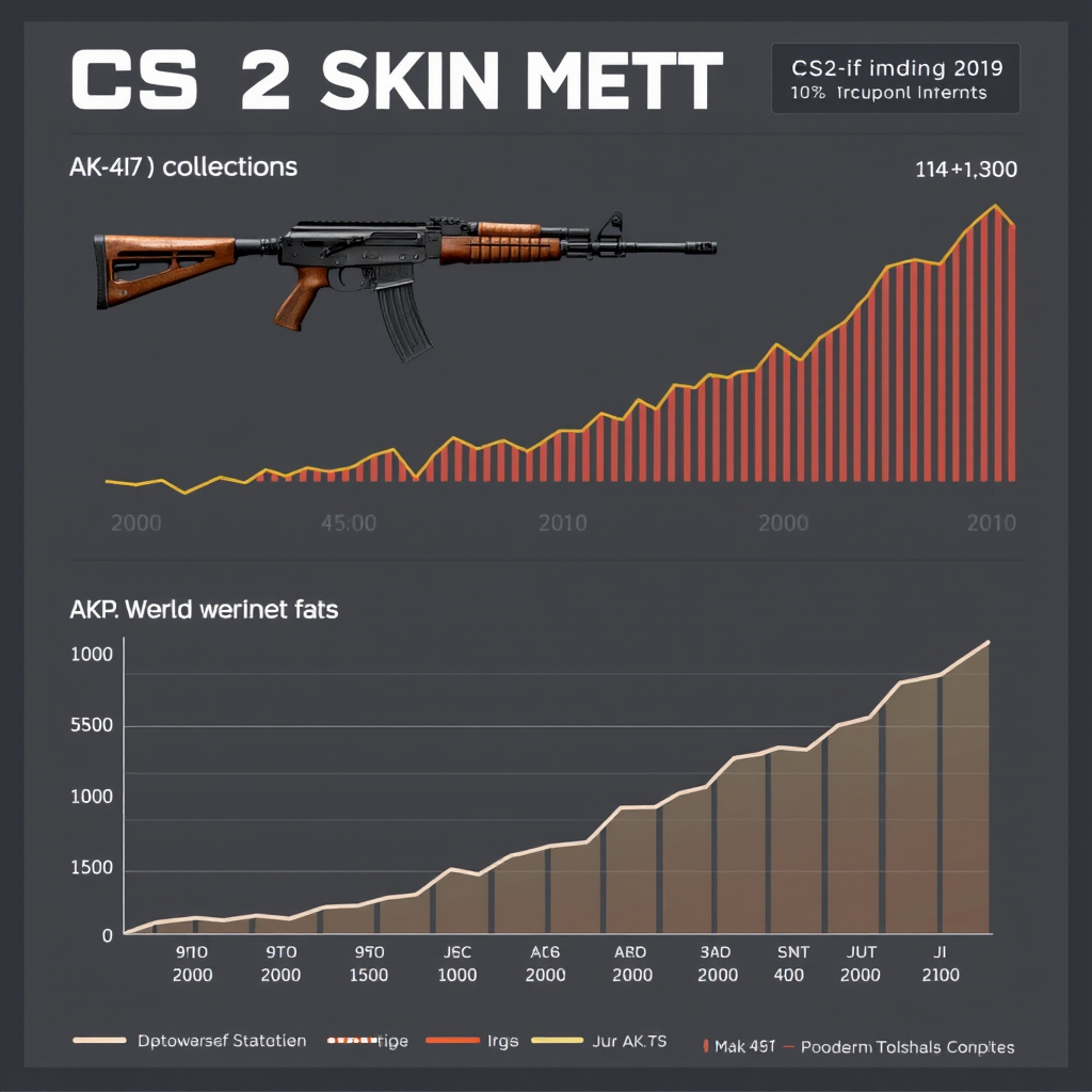 CS2 skin market analysis chart showing price trends and growth statistics for AK-47 and AWP weapon collections with upward trending graphs and market data visualization