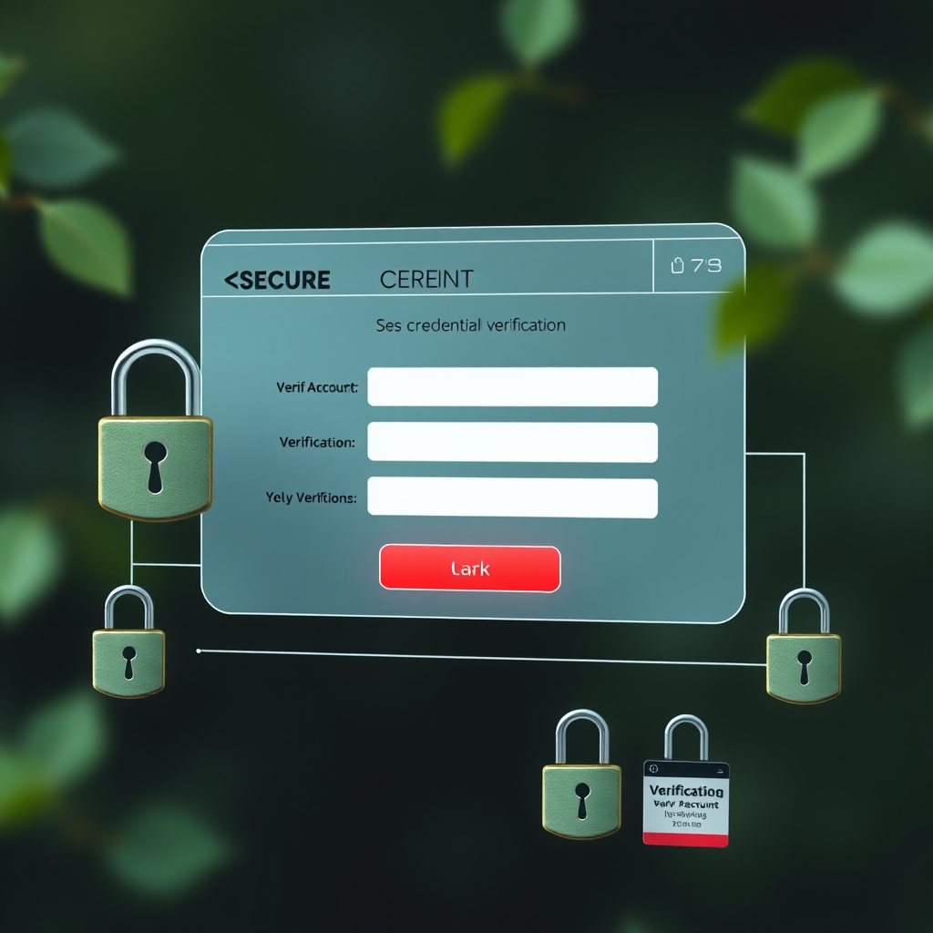 Secure account verification interface displaying user credentials validation with security locks and verification badges