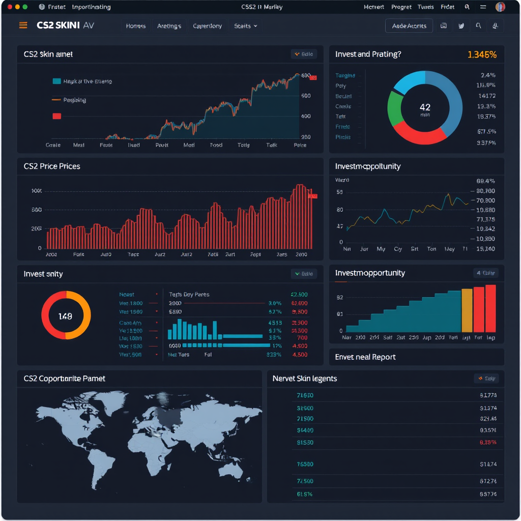 Professional market analysis dashboard featuring detailed CS2 skin price charts, trend indicators, investment opportunity highlights, and comprehensive market intelligence reports
